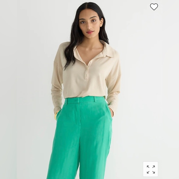 J. Crew NWT Relaxed Long-Sleeve Stretch Linen-Blend Polo Shirt - Picture 2 of 3